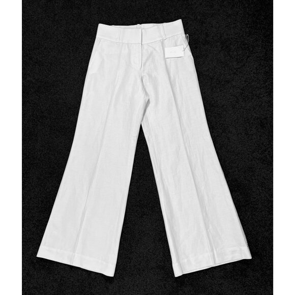 Frame Women’s Linen Cotton Pants Size 6 White Wide Leg High Rise Zipper NWT - Picture 2 of 15